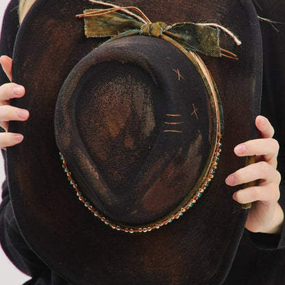Vintage Versatile Shapeable Cowgirl & Fedora Hat With Distre - The Feral Market