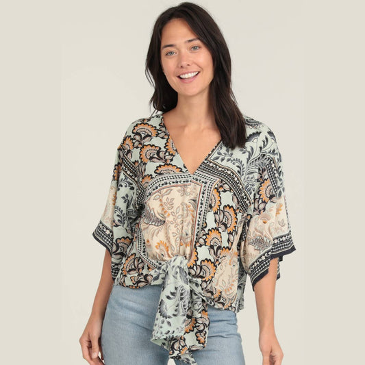 Mint Boho Flowy Top with Waist Tie