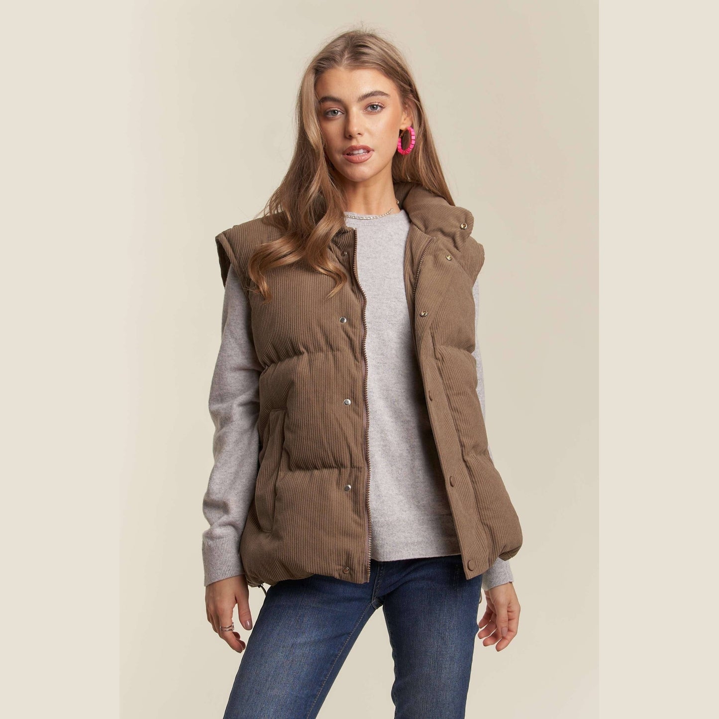 Button Down Courdoroy Puff Vest