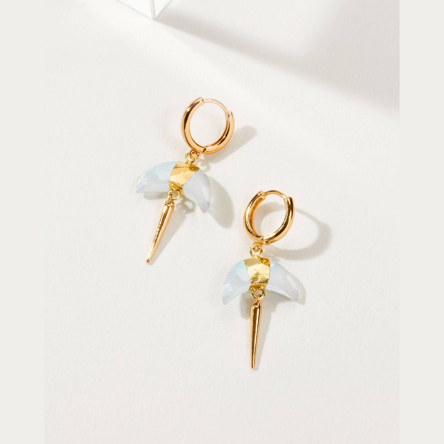 Crescent Horn Spike Huggie Hoop Earrings- Moonstone