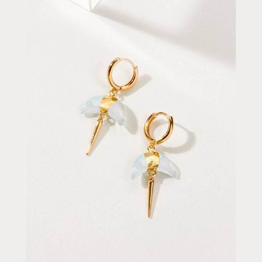 Crescent Horn Spike Huggie Hoop Earrings- Moonstone