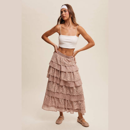 Lace Tiered Maxi Skirt