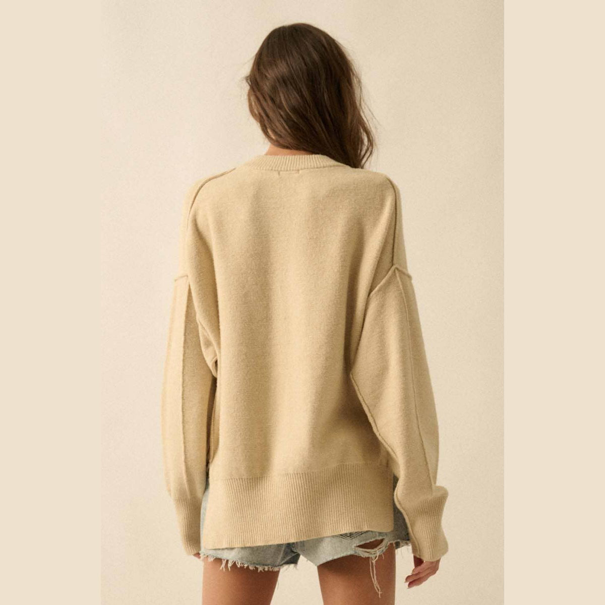 Embroidered Tigers Solid Knit Exposed-Seam Sweater - The Feral Market