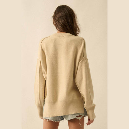 Embroidered Tigers Solid Knit Exposed-Seam Sweater - The Feral Market