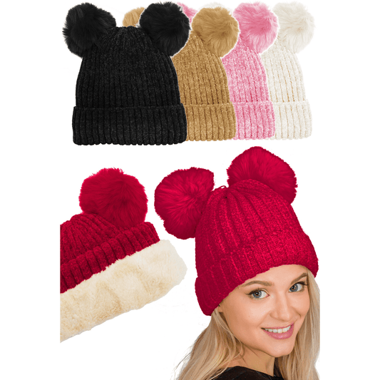 Velvet Chenille Double Pom Beanie