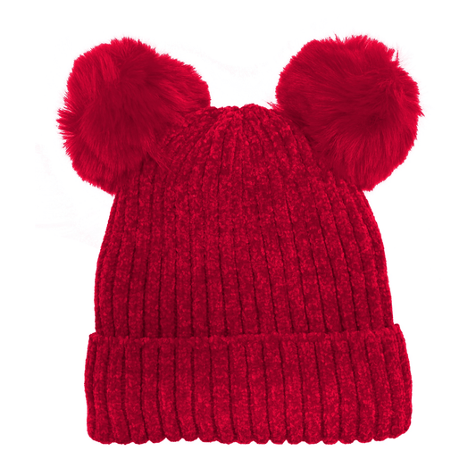 Velvet Chenille Double Pom Beanie