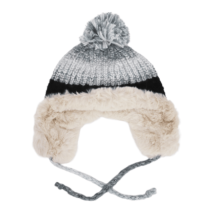 Ombre Knit Faux Fur Pom Pom Trapper Hat