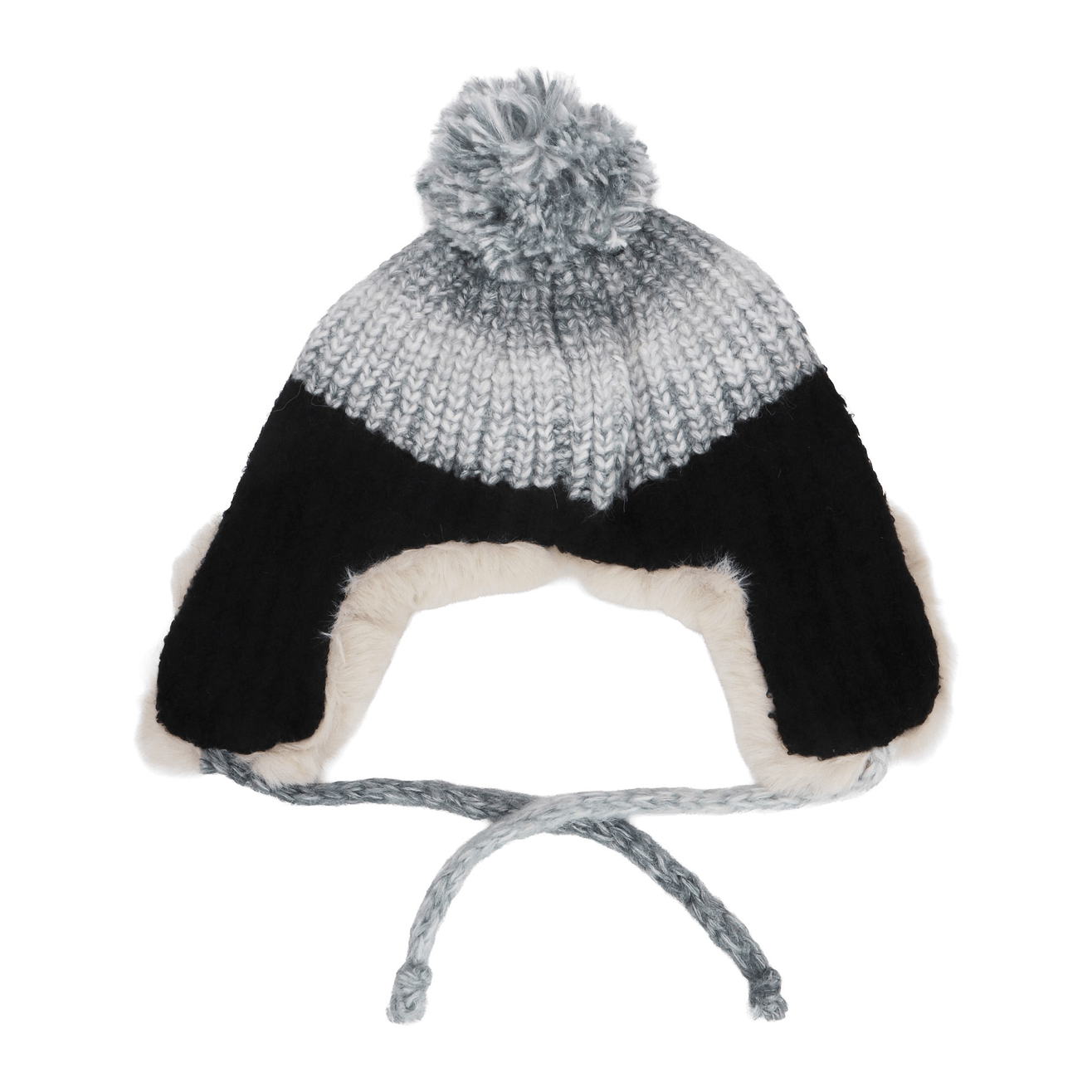 Ombre Knit Faux Fur Pom Pom Trapper Hat