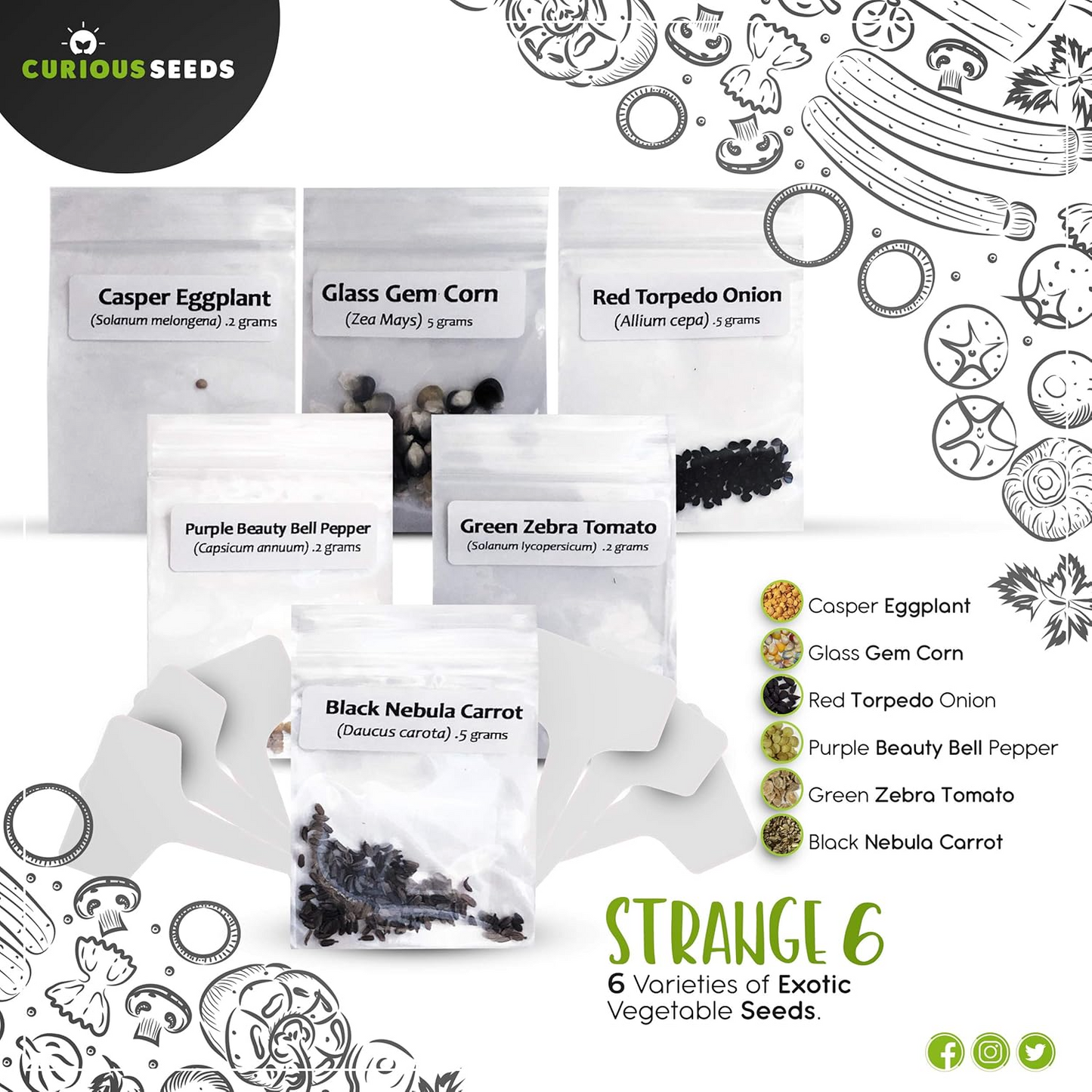 The Strange Six - Exotic Vegetable Seeds Variety Pack