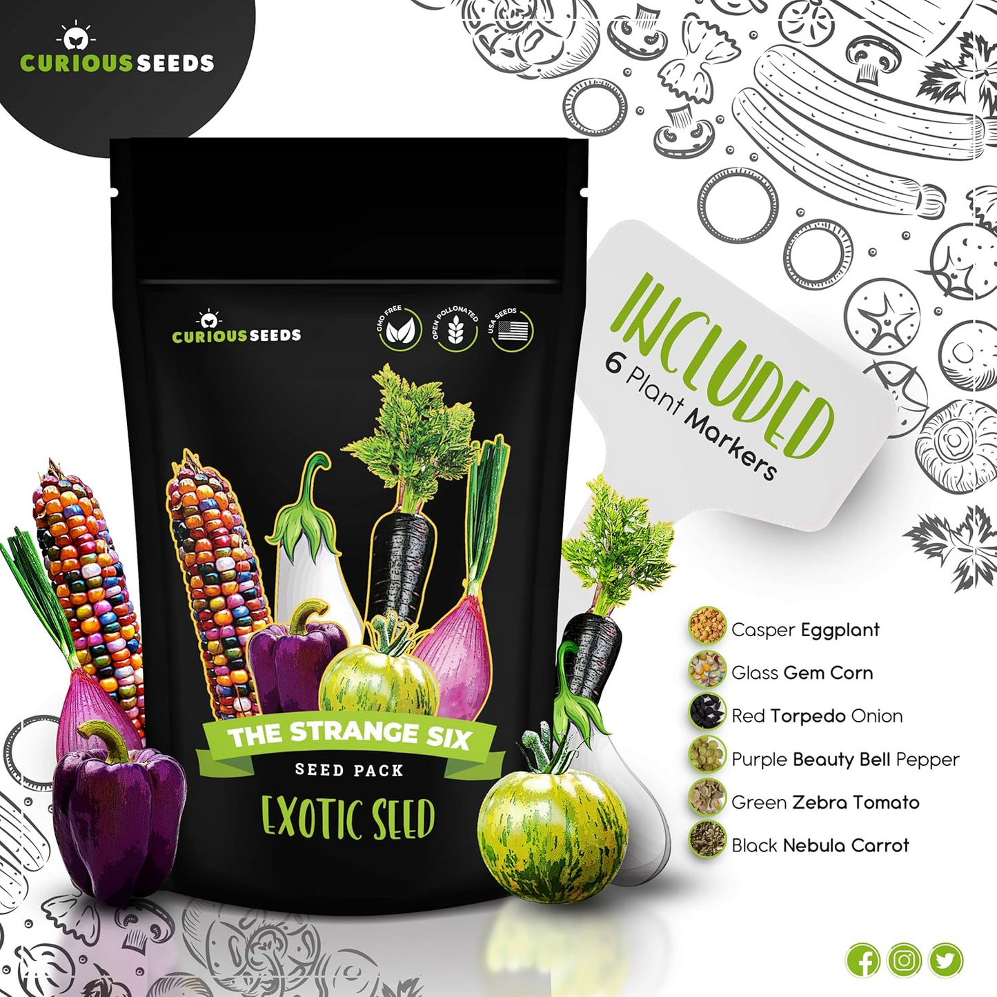 The Strange Six - Exotic Vegetable Seeds Variety Pack