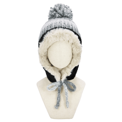 Ombre Knit Faux Fur Pom Pom Trapper Hat