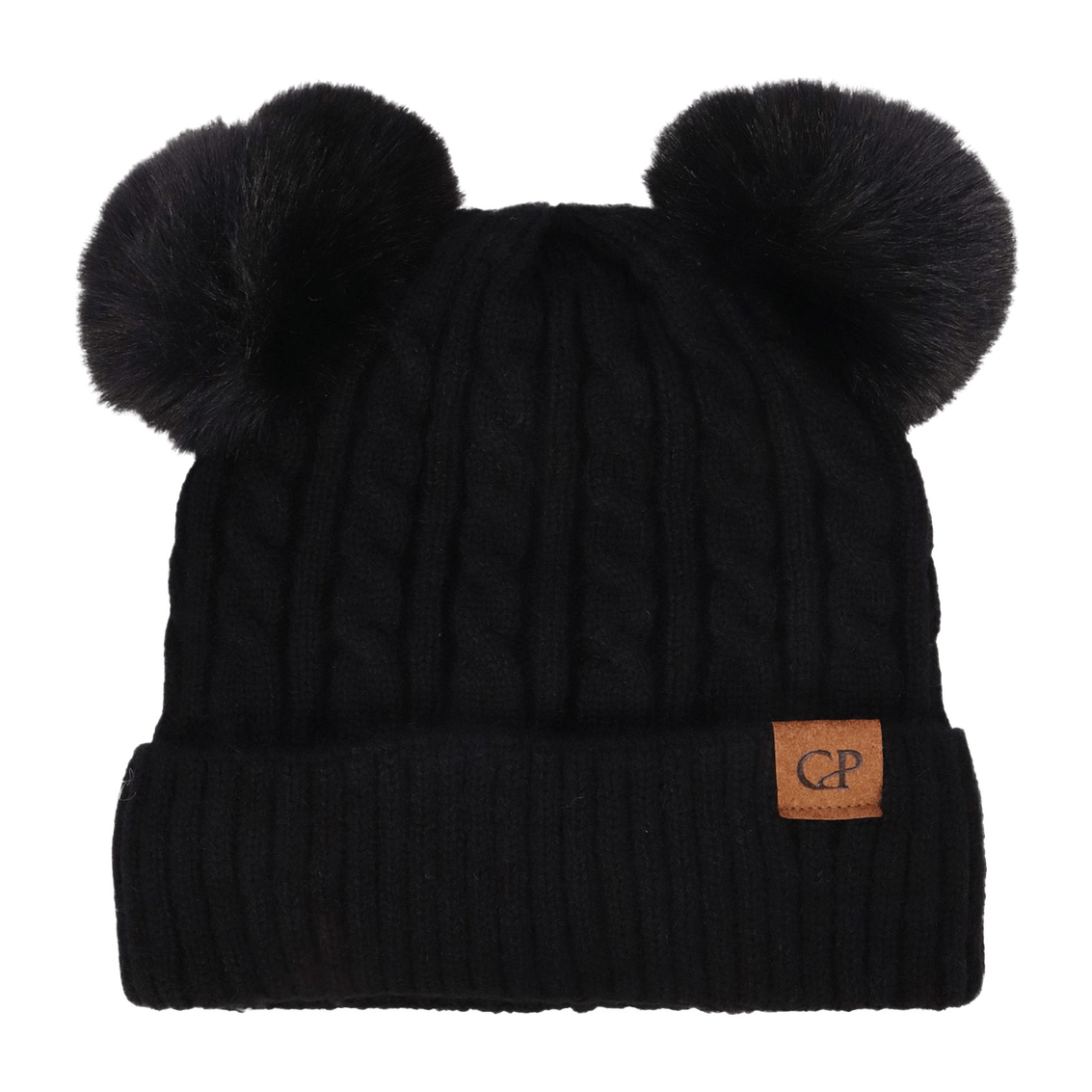 Soft Neutral Cable Knit Double Pom Beanie