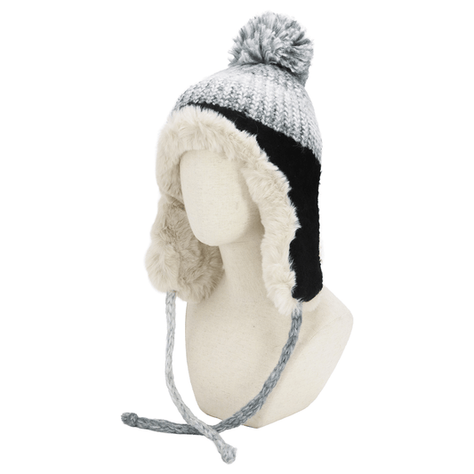 Ombre Knit Faux Fur Pom Pom Trapper Hat