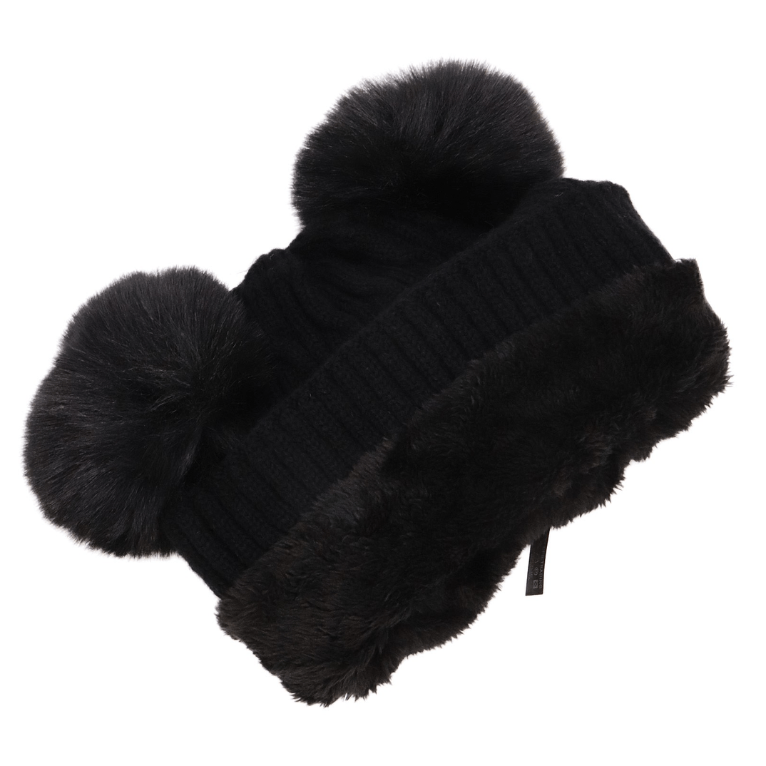 Soft Neutral Cable Knit Double Pom Beanie