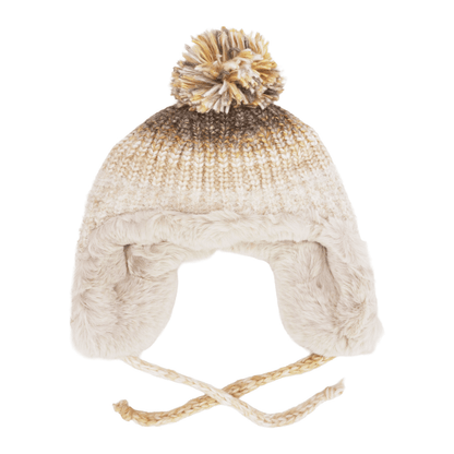 Ombre Knit Faux Fur Pom Pom Trapper Hat