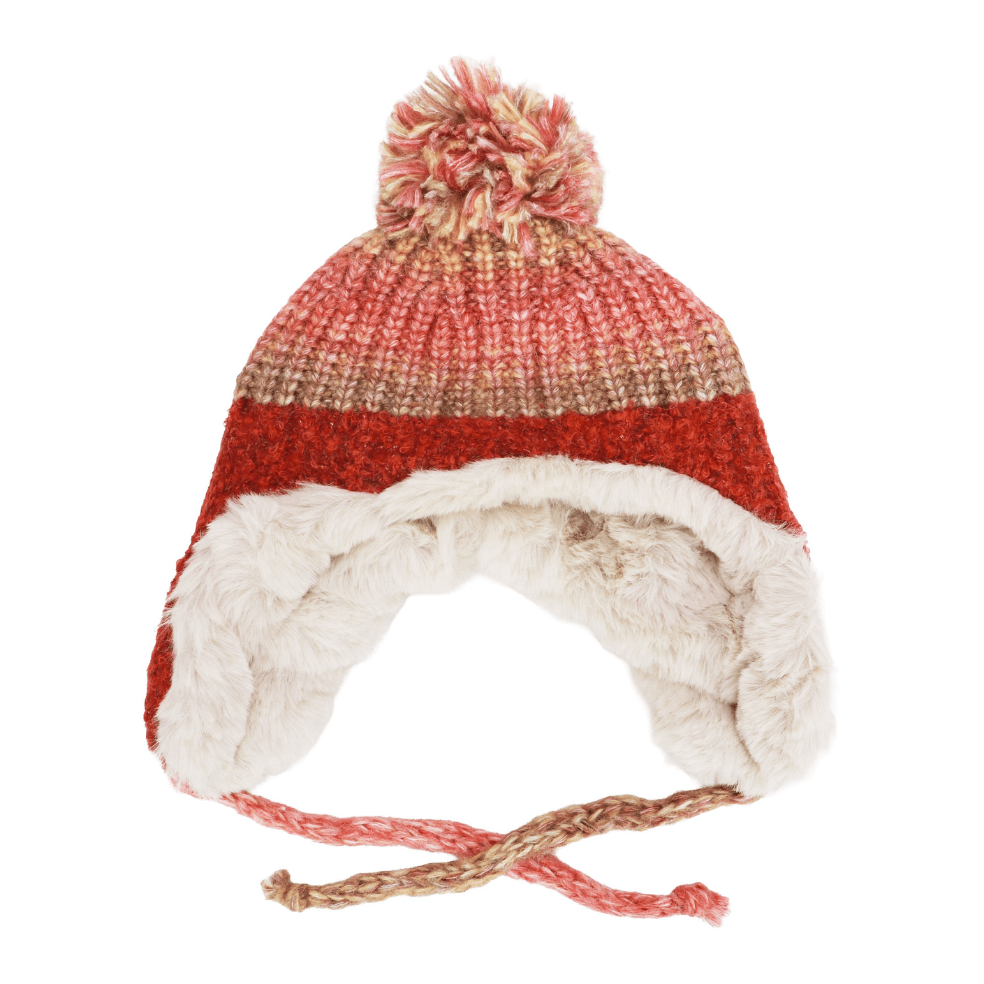 Ombre Knit Faux Fur Pom Pom Trapper Hat
