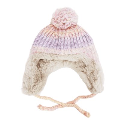 Ombre Knit Faux Fur Pom Pom Trapper Hat