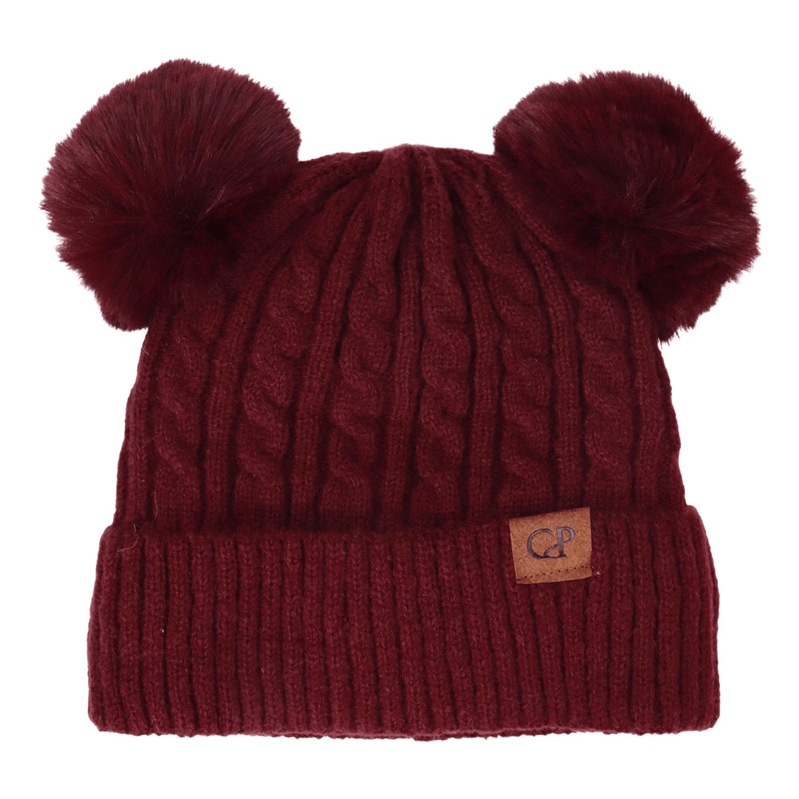 Soft Neutral Cable Knit Double Pom Beanie