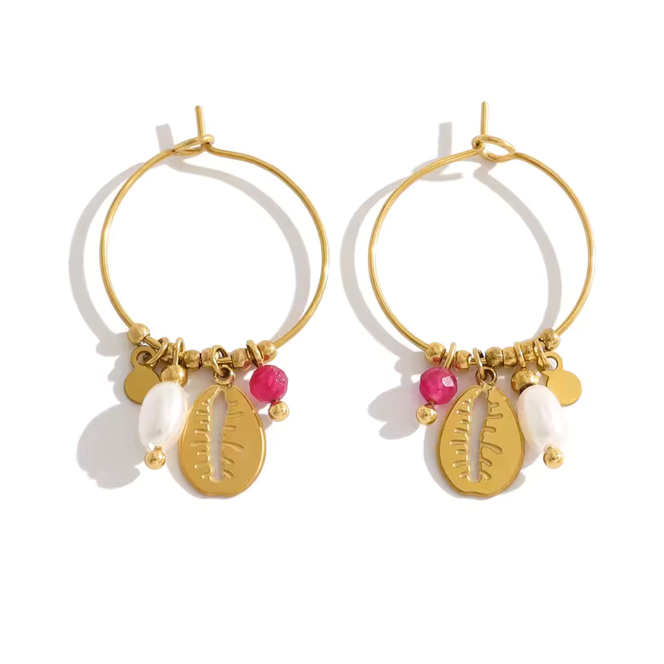 Sea Shell Charm Mini Hoop Earrings