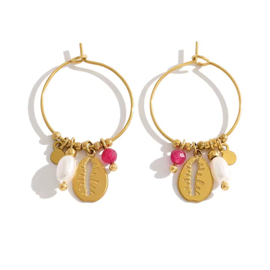 Sea Shell Charm Mini Hoop Earrings