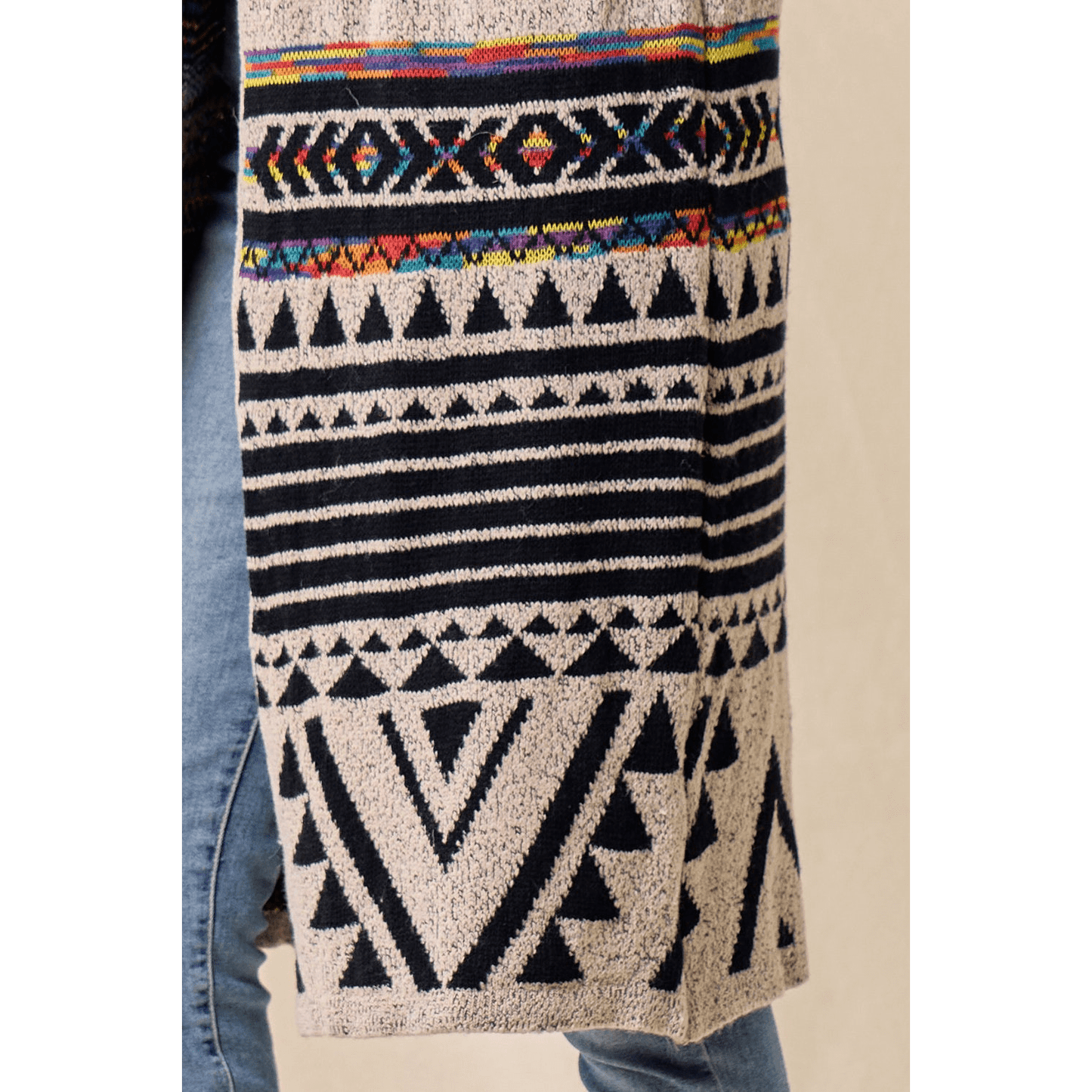 Hooded Boho Assymetric Print Cardigan