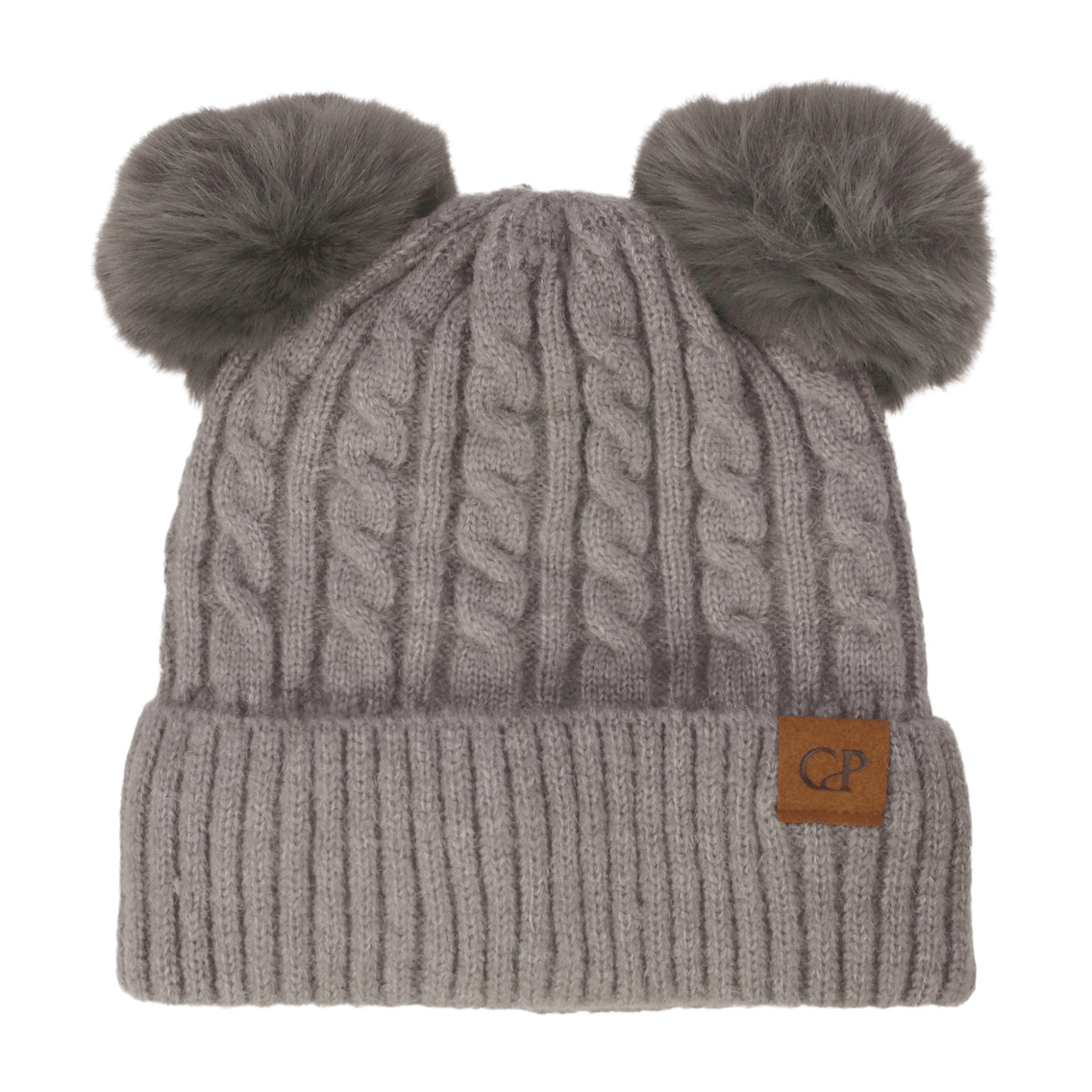 Soft Neutral Cable Knit Double Pom Beanie