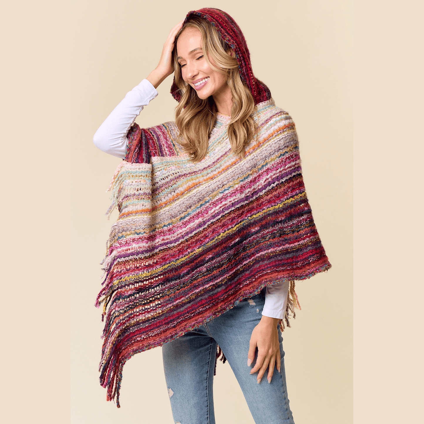 Fuzzy Hooded Poncho Sweater