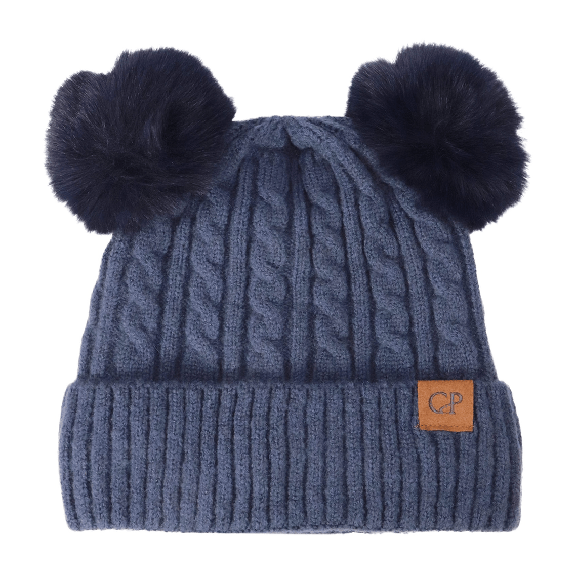 Soft Neutral Cable Knit Double Pom Beanie