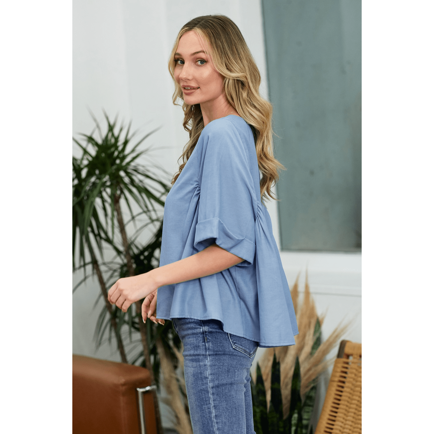Short Sleeve Tunic Top With Pleats - The Feral Market