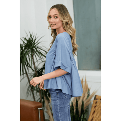 Short Sleeve Tunic Top With Pleats - The Feral Market