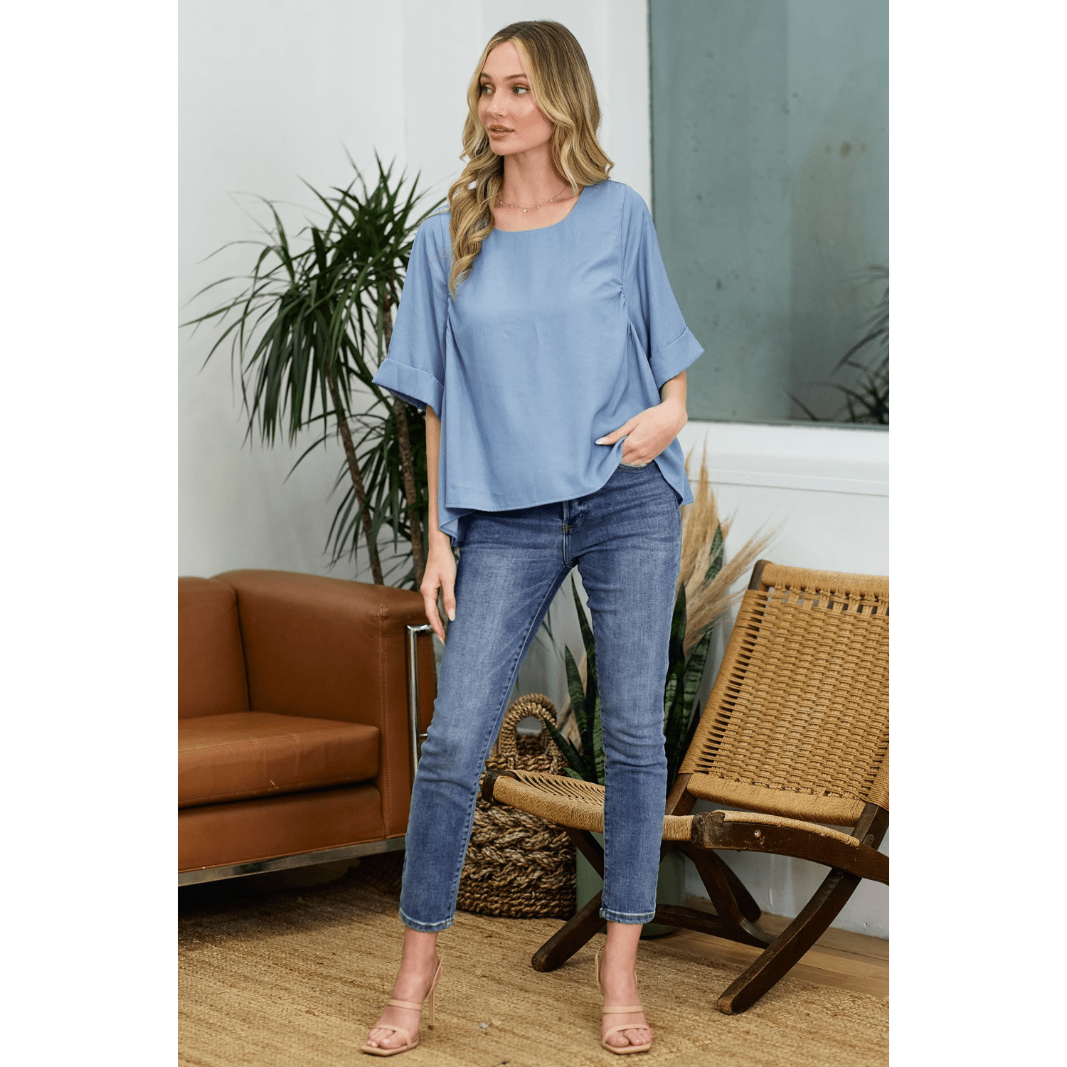 Short Sleeve Tunic Top With Pleats - The Feral Market