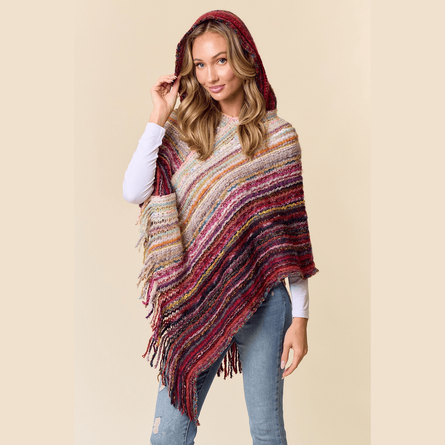 Fuzzy Hooded Poncho Sweater