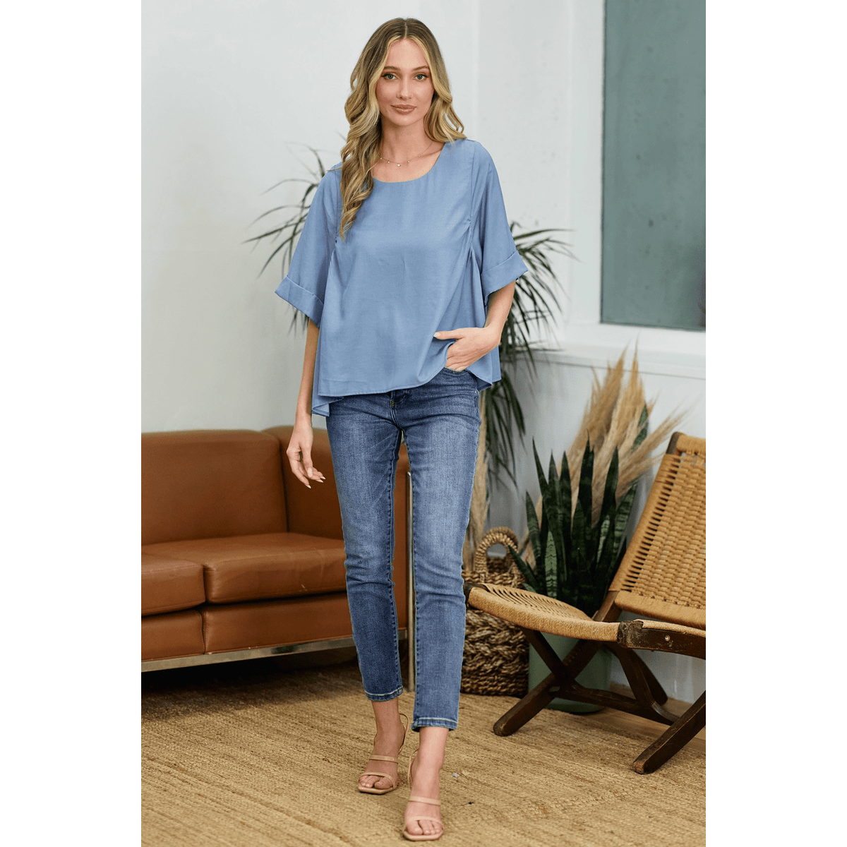 Short Sleeve Tunic Top With Pleats - The Feral Market