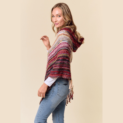 Fuzzy Hooded Poncho Sweater