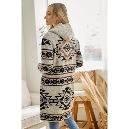 Sweater Hooded Long Cardigan W/ Sherpa Lining