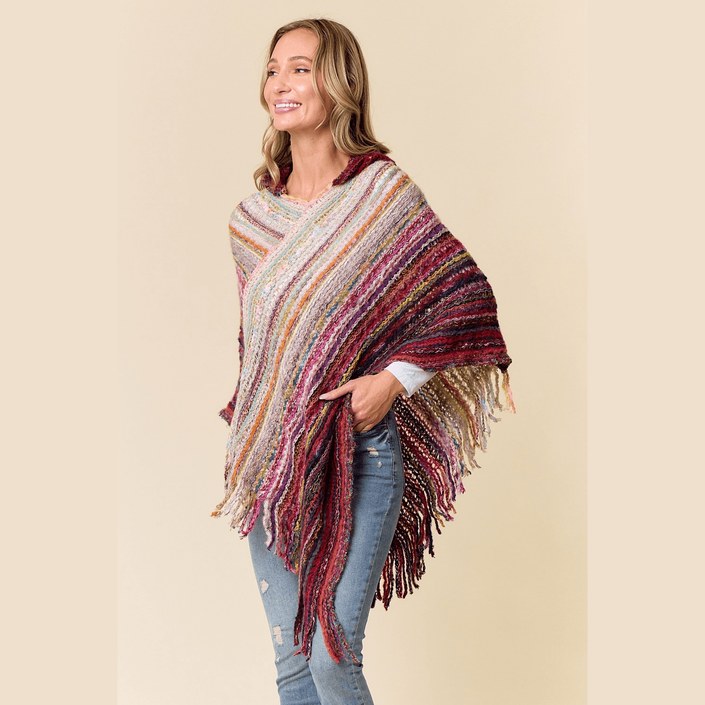 Fuzzy Hooded Poncho Sweater