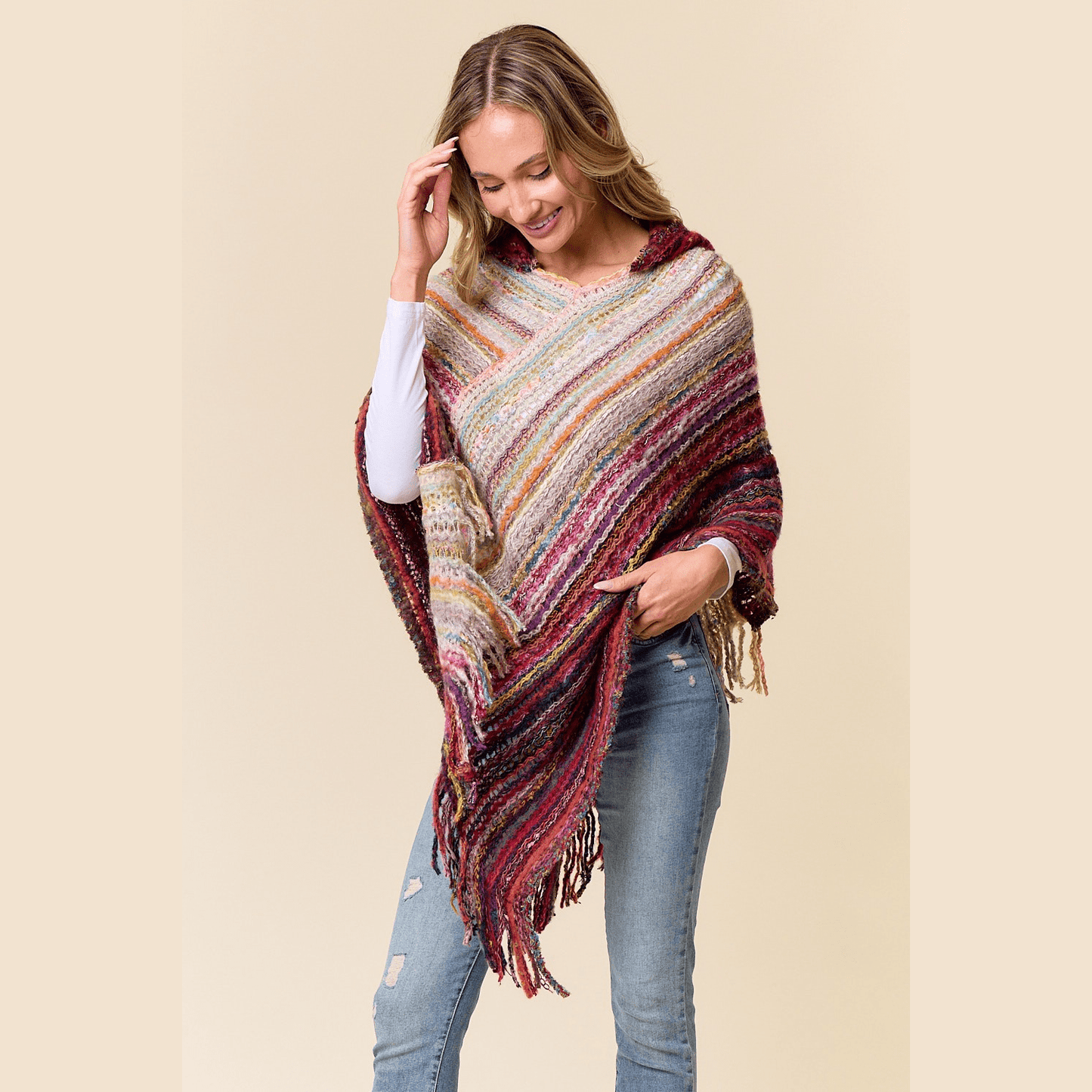 Fuzzy Hooded Poncho Sweater