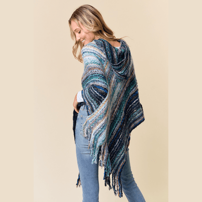 Fuzzy Hooded Poncho Sweater