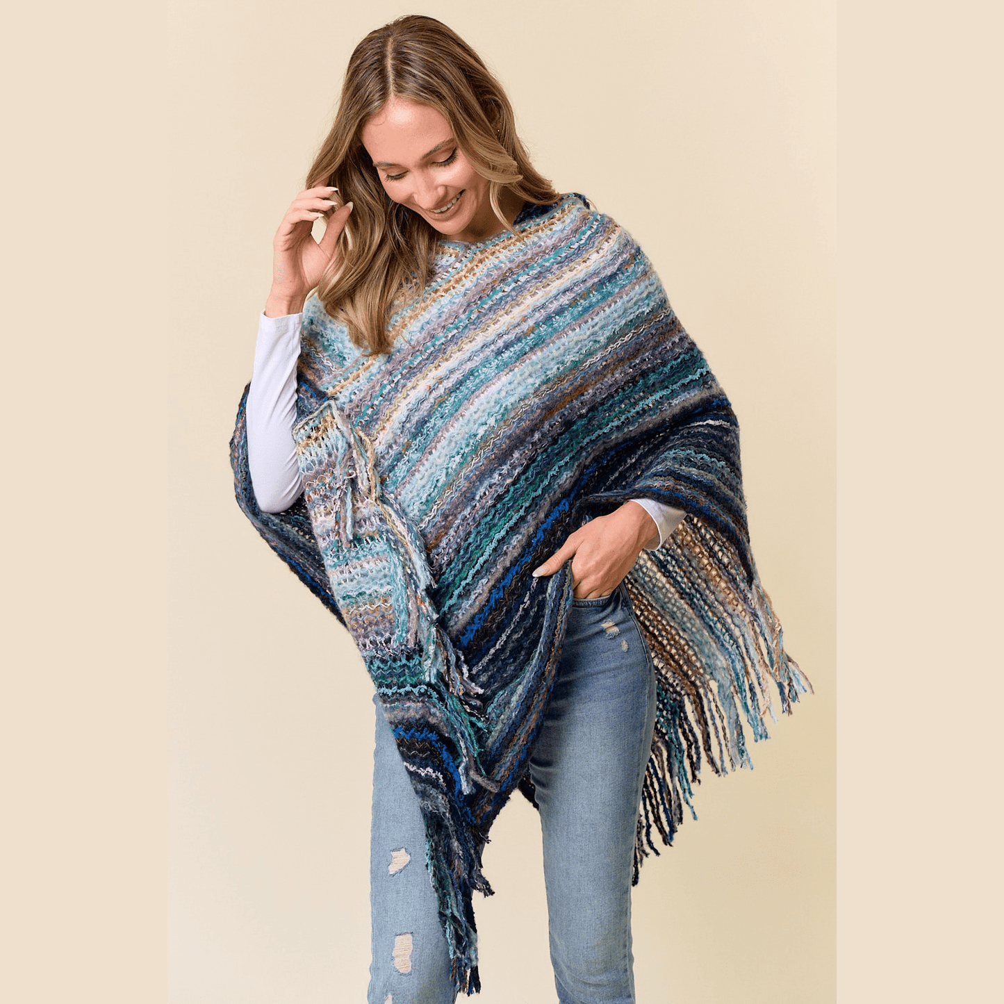 Fuzzy Hooded Poncho Sweater