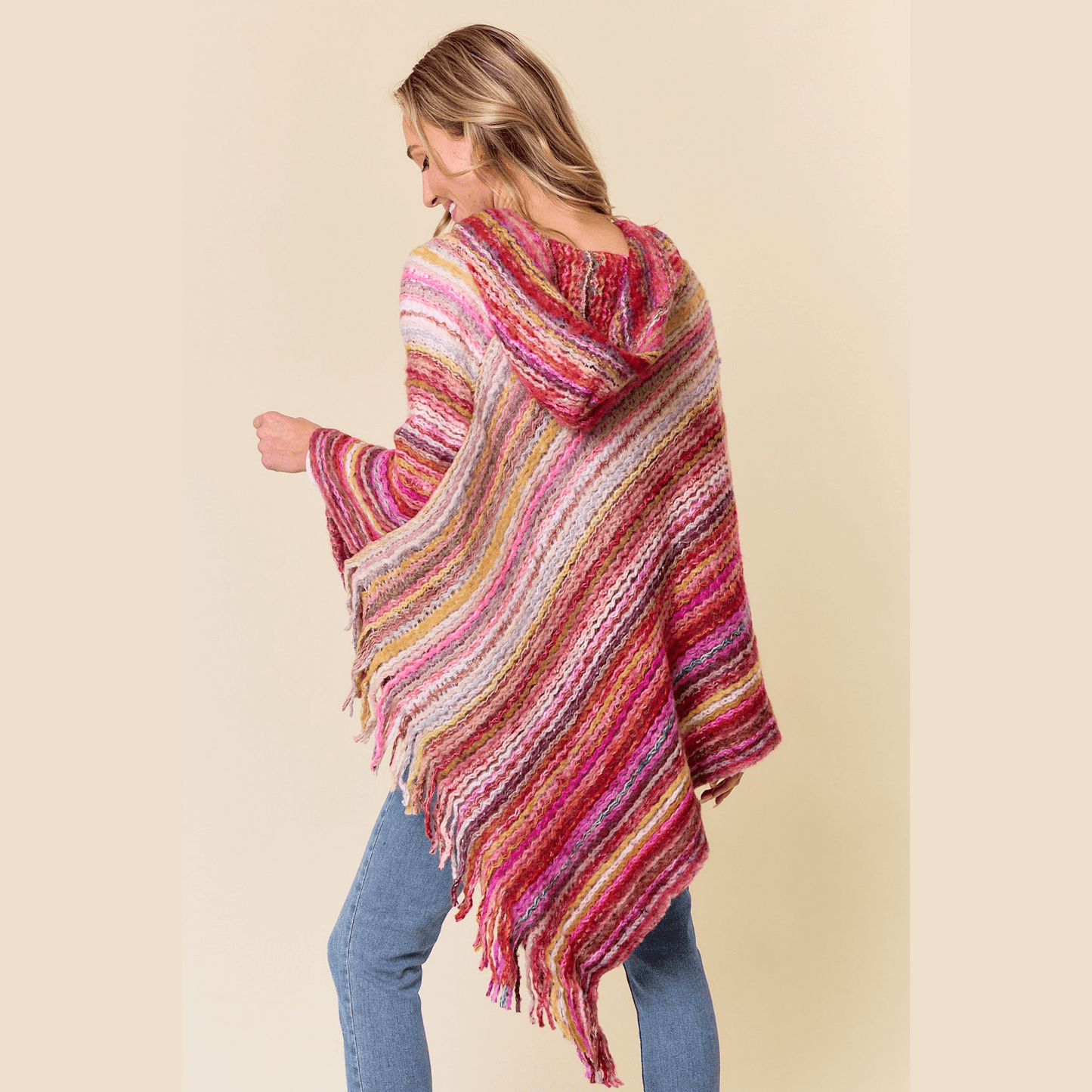 Fuzzy Hooded Poncho Sweater