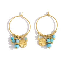 Turqoise Sea Shell Charms Mini Hoop Earrings