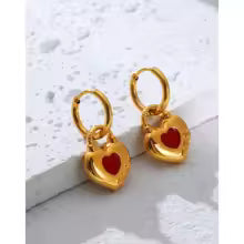 Gold Enamel Heart Huggie Earrings - The Feral Market