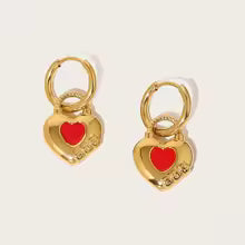 Gold Enamel Heart Huggie Earrings - The Feral Market