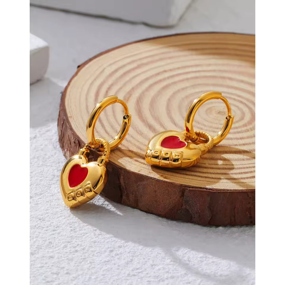 Gold Enamel Heart Huggie Earrings - The Feral Market