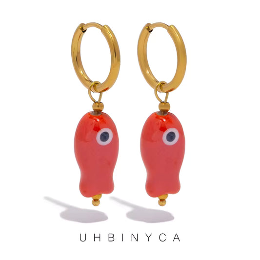 Ceramic Fishy Huggie Earrings