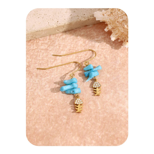 Blue Coral Fishbone Dangle Earrings - The Feral Market