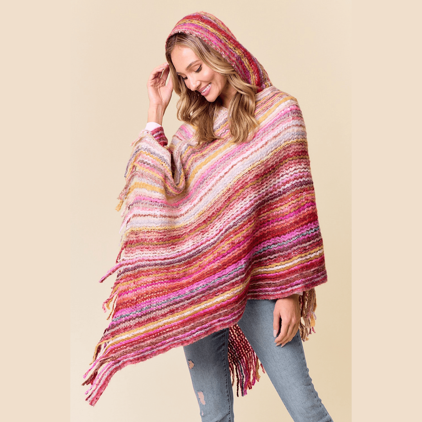 Fuzzy Hooded Poncho Sweater