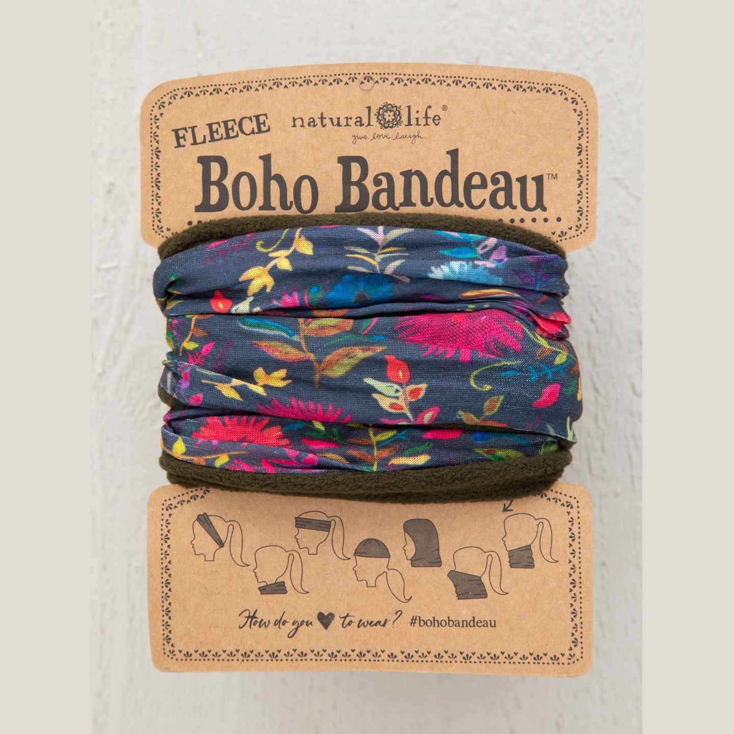 Fleece Boho Bandeau® Headband - Navy Wildflower