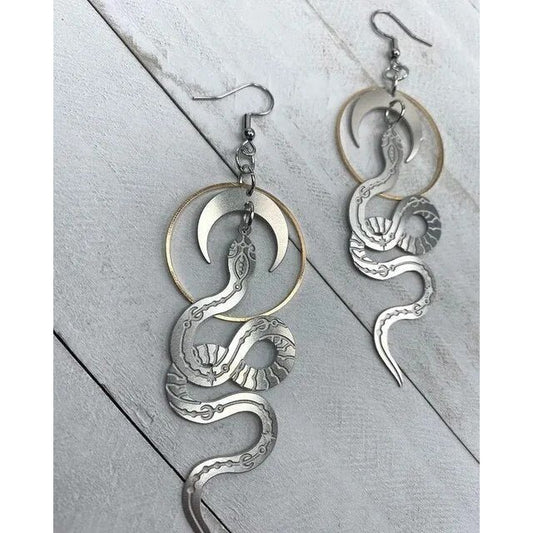 Silver Lunar Snake Earrings