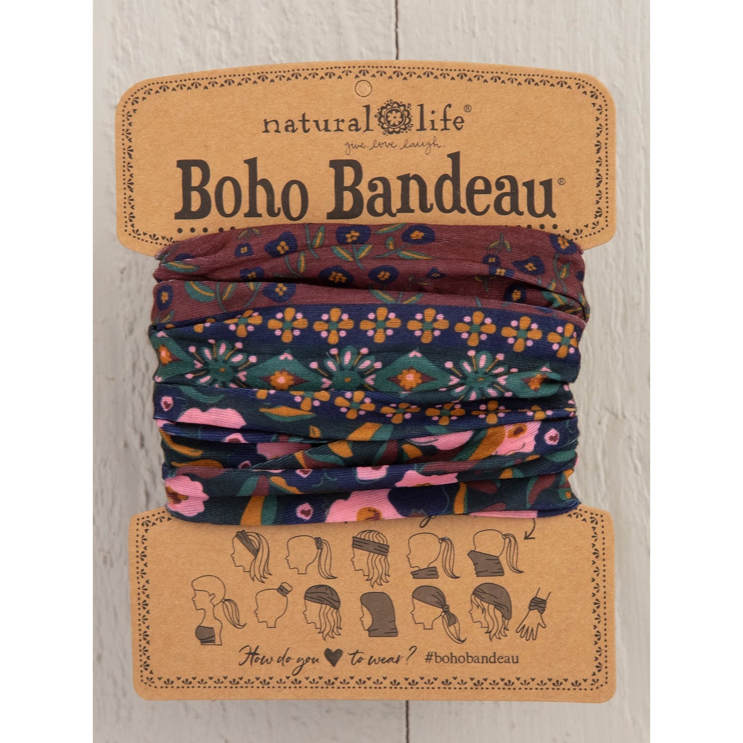 Full Boho Bandeau® Headband - Wine Floral Border